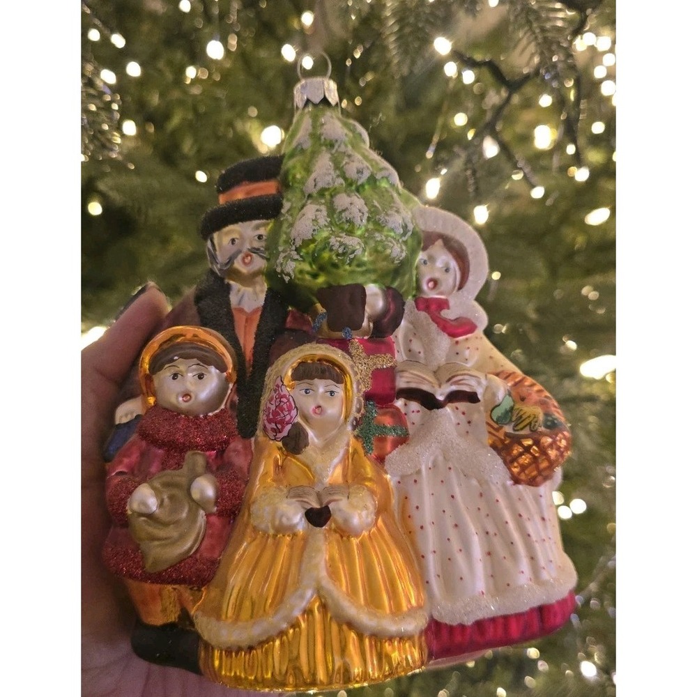Hand-Painted Mouth-Blown Glass Christmas Ornament Victorian Carolers Poland SZ L
